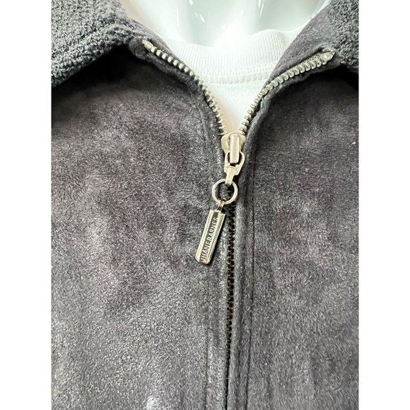 Jhane Barnes Mens Sweater Coat Black Pockets Collared Front Zipper Leather 42 - Picture 3 of 12